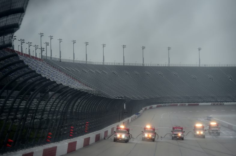 DARLINGTON, SOUTH CAROLINA - MAY 20: The NASCAR Track Drying Team works to dry the track prior to the NASCAR Cup Series Toyota 500 at Darlington Raceway on May 20, 2020 in Darlington, South Carolina. (Photo by Jared C. Tilton/Getty Images) | Getty Images
