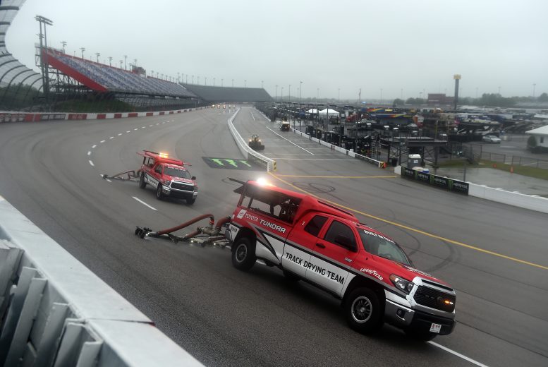DARLINGTON, SOUTH CAROLINA - MAY 20: The NASCAR Track Drying Team works to dry the track prior to the NASCAR Cup Series Toyota 500 at Darlington Raceway on May 20, 2020 in Darlington, South Carolina. (Photo by Jared C. Tilton/Getty Images) | Getty Images