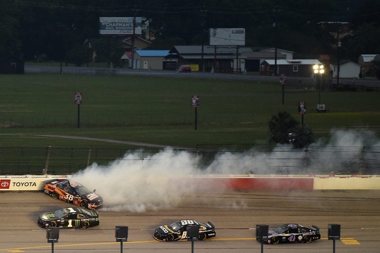 DARLINGTON, SOUTH CAROLINA - MAY 20: John H. Nemechek, driver of the #38 SCAG Ford, wrecks during the NASCAR Cup Series Toyota 500 at Darlington Raceway on May 20, 2020 in Darlington, South Carolina. (Photo by Jared C. Tilton/Getty Images) | Getty Images