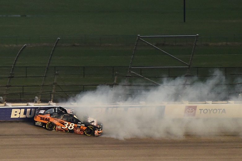 DARLINGTON, SOUTH CAROLINA - MAY 20: John H. Nemechek, driver of the #38 SCAG Ford, wrecks during the NASCAR Cup Series Toyota 500 at Darlington Raceway on May 20, 2020 in Darlington, South Carolina. (Photo by Jared C. Tilton/Getty Images) | Getty Images