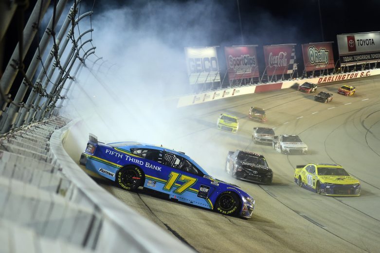 DARLINGTON, SOUTH CAROLINA - MAY 20: Chris Buescher, driver of the #17 Fifth Third Bank Ford, wrecks during the NASCAR Cup Series Toyota 500 at Darlington Raceway on May 20, 2020 in Darlington, South Carolina. (Photo by Jared C. Tilton/Getty Images) | Getty Images