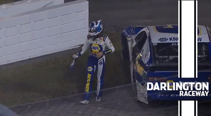 Kyle Busch spins Chase Elliott late in Darlington race; Elliott responds with gesture