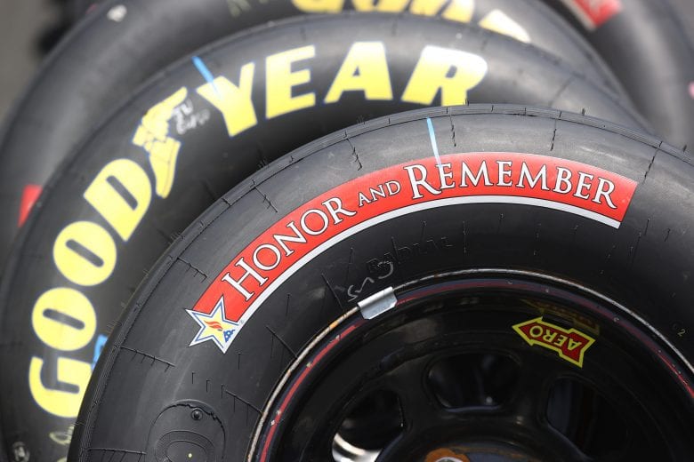 CONCORD, NORTH CAROLINA - MAY 24: A detail of Honor and Remember tires prior to the NASCAR Cup Series Coca-Cola 600 at Charlotte Motor Speedway on May 24, 2020 in Concord, North Carolina. (Photo by Chris Graythen/Getty Images) | Getty Images