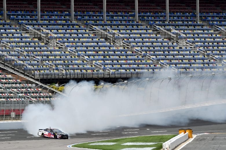 CONCORD, NORTH CAROLINA - MAY 24: Aric Almirola, driver of the #10 Smithfield Ford, spins during qualifying for the NASCAR Cup Series Coca-Cola 600 at Charlotte Motor Speedway on May 24, 2020 in Concord, North Carolina. (Photo by Jared C. Tilton/Getty Images) | Getty Images