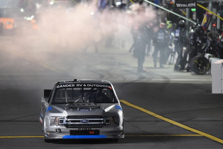 CONCORD, NORTH CAROLINA - MAY 26: Johnny Sauter, driver of the #13 Vivitar/Altec Lansing Ford, exits pit road during the NASCAR Gander Outdoors Trucks Series North Carolina Education Lottery 200 at Charlotte Motor Speedway on May 26, 2020 in Concord, North Carolina. (Photo by Jared C. Tilton/Getty Images) | Getty Images