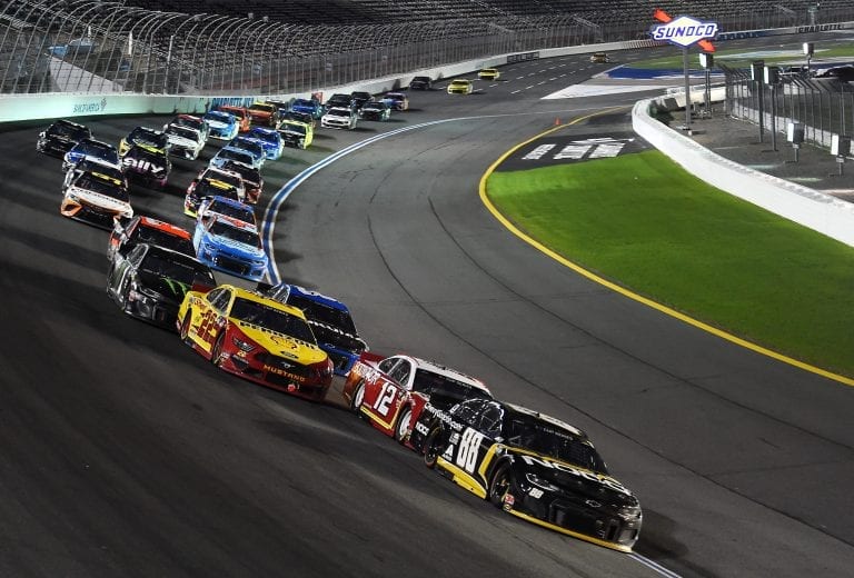 CONCORD, NORTH CAROLINA - MAY 28: Alex Bowman, driver of the #88 ChevyGoods.com/NOCO Chevrolet, leads a pack of cars during the NASCAR Cup Series Alsco Uniforms 500 at Charlotte Motor Speedway on May 28, 2020 in Concord, North Carolina. (Photo by Jared C. Tilton/Getty Images) | Getty Images