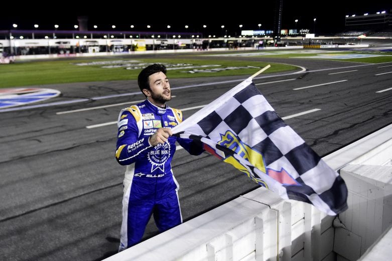 CONCORD, NORTH CAROLINA - MAY 28: Chase Elliott, driver of the #9 Kelley Blue Book Chevrolet, celebrates after winning the NASCAR Cup Series Alsco Uniforms 500 at Charlotte Motor Speedway on May 28, 2020 in Concord, North Carolina. (Photo by Jared C. Tilton/Getty Images) | Getty Images