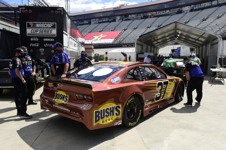 BRISTOL, TENNESSEE - MAY 31: Crew push the #37 Bush's Beans Chevrolet, driven by Ryan Preece, to inspection prior to the NASCAR Cup Series Food City presents the Supermarket Heroes 500 at Bristol Motor Speedway on May 31, 2020 in Bristol, Tennessee. (Photo by Jared C. Tilton/Getty Images) | Getty Images