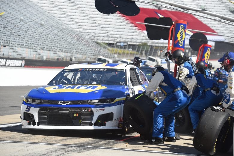 BRISTOL, TENNESSEE - MAY 31: Chase Elliott, driver of the #9 NAPA Auto Parts Chevrolet, pits during the NASCAR Cup Series Food City presents the Supermarket Heroes 500 at Bristol Motor Speedway on May 31, 2020 in Bristol, Tennessee. (Photo by Jared C. Tilton/Getty Images) | Getty Images