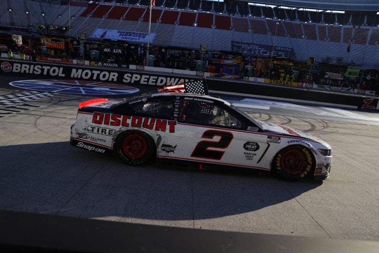 BRISTOL, TENNESSEE - MAY 31: Brad Keselowski, driver of the #2 Discount Tire Ford, celebrates after winning the NASCAR Cup Series Food City presents the Supermarket Heroes 500 at Bristol Motor Speedway on May 31, 2020 in Bristol, Tennessee. (Photo by Kevin C. Cox/Getty Images) | Getty Images