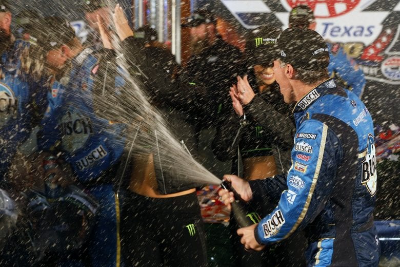 FORT WORTH, TEXAS - NOVEMBER 03: Kevin Harvick, driver of the #4 Busch Beer/Ducks Unlimited Ford, celebrates in Victory Lane after winning the Monster Energy NASCAR Cup Series AAA Texas 500 at Texas Motor Speedway on November 03, 2019 in Fort Worth, Texas. (Photo by Brian Lawdermilk/Getty Images) | Getty Images