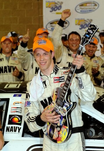 LEBANON, TN - JUNE 07: Brad Keselowski, driver of the #88 NAVY Chevrolet, celebrates in victory lane after winning the NASCAR Nationwide Series Federated Auto Parts 300 presented by Dollar General at Nashville Superspeedway on June 7, 2008 in Lebanon, Tennessee. (Photo by Grant Halverson/Getty Images) | Getty Images