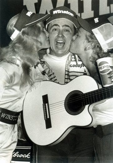NASVHVILLE, TN - JULY 14: Geoffrey Bodine #5 takes a picture in victory lane. This would be Bonine's second win of the year and he would take home $25,800 on July 14, 1984. (Photo by Racing Photo Archives/Getty Images)