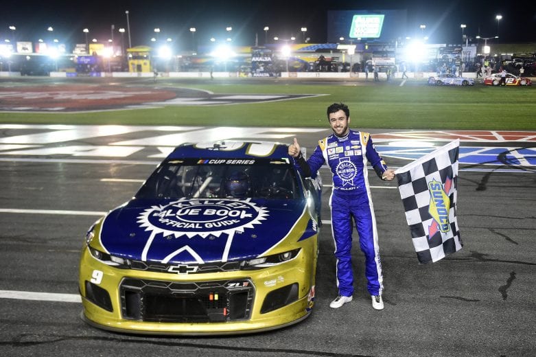 CONCORD, NORTH CAROLINA - MAY 28: Chase Elliott, driver of the #9 Kelley Blue Book Chevrolet, celebrates after winning the NASCAR Cup Series Alsco Uniforms 500 at Charlotte Motor Speedway on May 28, 2020 in Concord, North Carolina. (Photo by Jared C. Tilton/Getty Images) | Getty Images