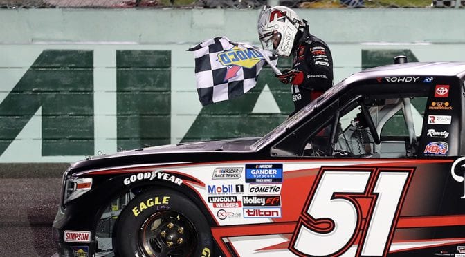 Featured Image for Kyle Busch rallies from pre-race penalty for Gander Trucks win at Miami