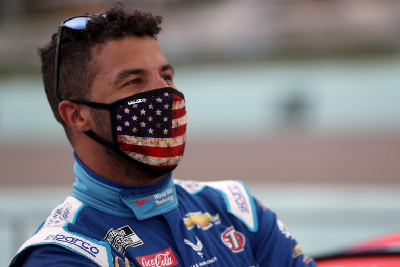 HOMESTEAD, FLORIDA - JUNE 14: Bubba Wallace, driver of the #43 World Wide Technology Chevrolet, stands on the grid prior to the NASCAR Cup Series Dixie Vodka 400 at Homestead-Miami Speedway on June 14, 2020 in Homestead, Florida. (Photo by Chris Graythen/Getty Images) | Getty Images