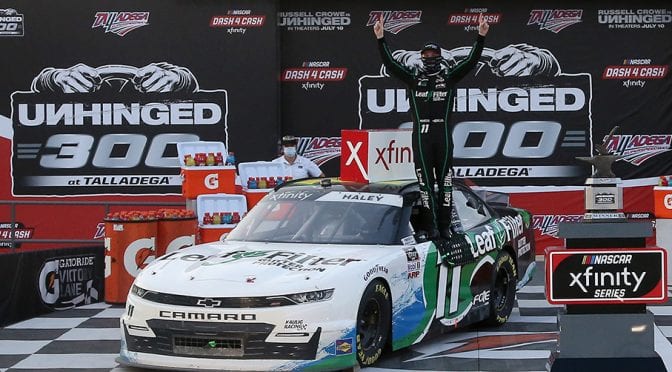 Featured Image for Late restart pushes Justin Haley to first Xfinity win at Talladega