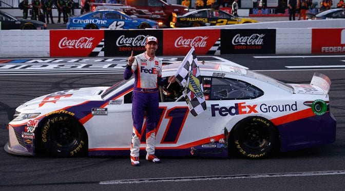 Featured Image for Denny Hamlin denies Harvick, caps Pocono doubleheader in Victory Lane