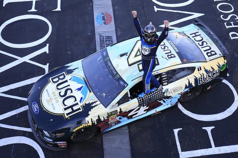 LOUDON, NEW HAMPSHIRE - JULY 21: Kevin Harvick, driver of the #4 Busch Beer/National Forest Foundation Ford,  celebrates winning the Monster Energy NASCAR Cup Series Foxwoods Resort Casino 301 at New Hampshire Motor Speedway on July 21, 2019 in Loudon, New Hampshire. (Photo by Chris Trotman/Getty Images) | Getty Images