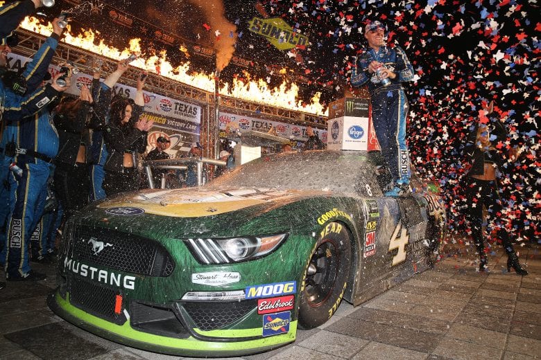 FORT WORTH, TEXAS - NOVEMBER 03: Kevin Harvick, driver of the #4 Busch Beer/Ducks Unlimited Ford, celebrates in Victory Lane after winning the Monster Energy NASCAR Cup Series AAA Texas 500 at Texas Motor Speedway on November 03, 2019 in Fort Worth, Texas. (Photo by Chris Graythen/Getty Images) | Getty Images