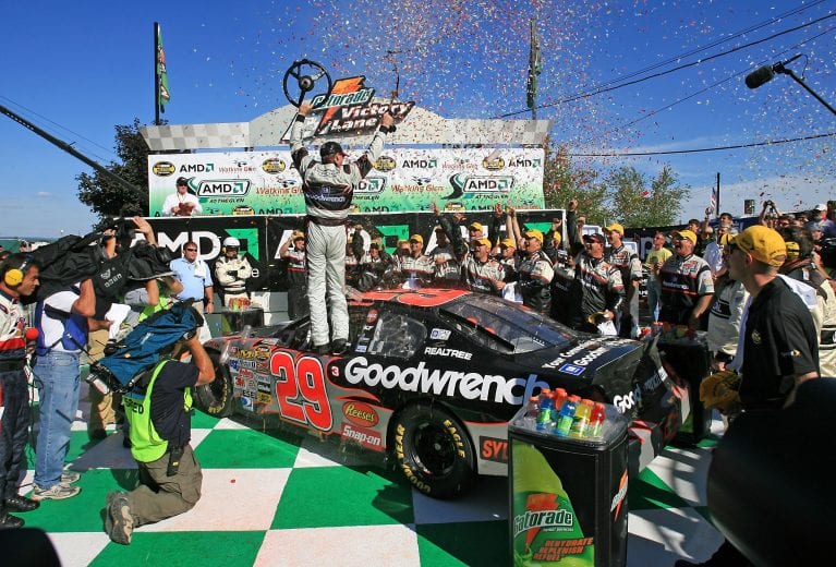 WATKINS GLEN, NY - AUGUST 13:  Kevin Harvick, driver of the #29 GM Goodwrench Chevrolet, reacts after winning the  NASCAR Nextel Cup Series AMD at The Glen on August 13, 2006 at Watkins Glen International in Watkins Glen, New York.  (Photo by Jamie Squire/Getty Images for NASCAR) | Getty Images