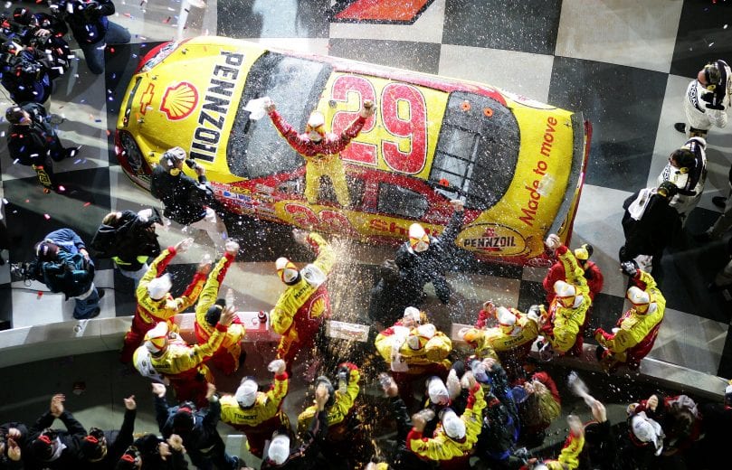 DAYTONA, FL - FEBRUARY 18:  Kevin Harvick, driver of the #29 Shell/Pennzoil Chevrolet, celebrates on top of his car, after winning the NASCAR Nextel Cup Series Daytona 500 at Daytona International Speedway on February 18, 2007 in Daytona, Florida.  (Photo by Jonathan Ferrey/Getty Images for NASCAR) | Getty Images