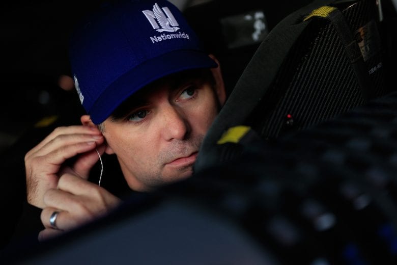 MARTINSVILLE, VA - OCTOBER 29: Jeff Gordon, driver of the #88 Nationwide Chevrolet, sits in his car in the garage area during practice for the NASCAR Sprint Cup Series Goody's Fast Relief 500 at Martinsville Speedway on October 29, 2016 in Martinsville, Virginia. (Photo by Chris Trotman/NASCAR via Getty Images)
