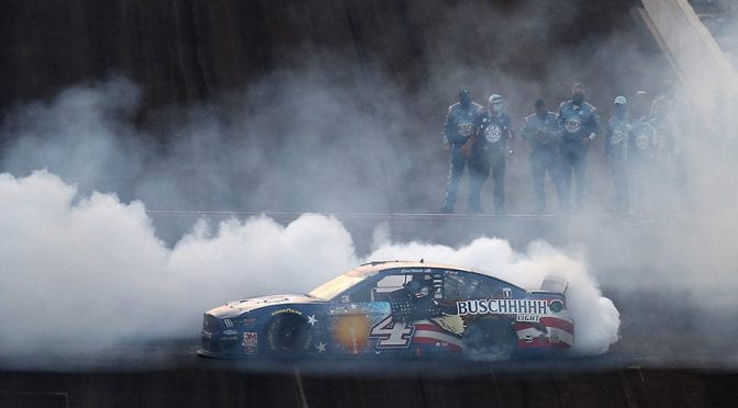 Featured image for Kevin Harvick escapes in overtime, lands third Brickyard victory