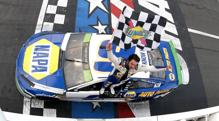 CHARLOTTE, NORTH CAROLINA - SEPTEMBER 29: Chase Elliott, driver of the #9 NAPA Auto Parts Chevrolet, celebrates after winning the Monster Energy NASCAR Cup Series Bank of America ROVAL 400 at Charlotte Motor Speedway on September 29, 2019 in Charlotte, North Carolina. (Photo by Brian Lawdermilk/Getty Images) | Getty Images