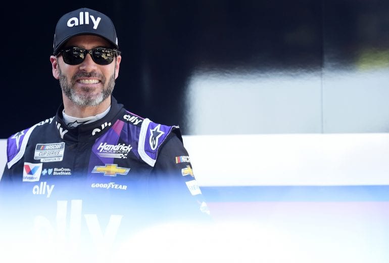 DAYTONA BEACH, FLORIDA - FEBRUARY 08: Jimmie Johnson, driver of the #48 Ally Chevrolet, stands in the garage area during practice for the NASCAR Cup Series 62nd Annual Daytona 500 at Daytona International Speedway on February 08, 2020 in Daytona Beach, Florida. (Photo by Jared C. Tilton/Getty Images) | Getty Images