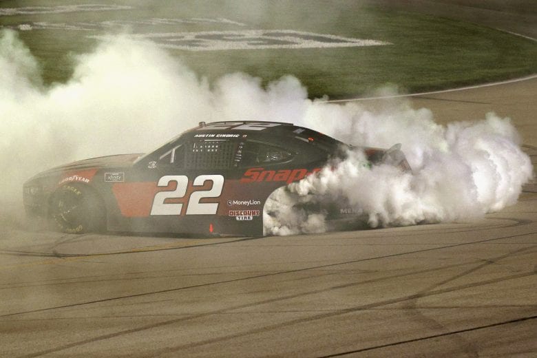 SPARTA, KENTUCKY - JULY 10: Austin Cindric, driver of the #22 Snap-On Ford, celebrates with a burnout after winning the NASCAR Xfinity Series Alsco 300 at Kentucky Speedway on July 10, 2020 in Sparta, Kentucky. (Photo by Rob Carr/Getty Images) | Getty Images