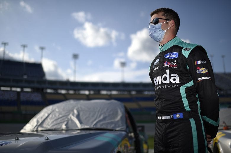 SPARTA, KENTUCKY - JULY 11: Ben Rhodes, driver of the #99 Tenda Ford, waits on the grid prior to the NASCAR Gander RV & Outdoors Truck Series Buckle Up In Your Truck 225 at Kentucky Speedway on July 11, 2020 in Sparta, Kentucky. (Photo by Jared C. Tilton/Getty Images) | Getty Images