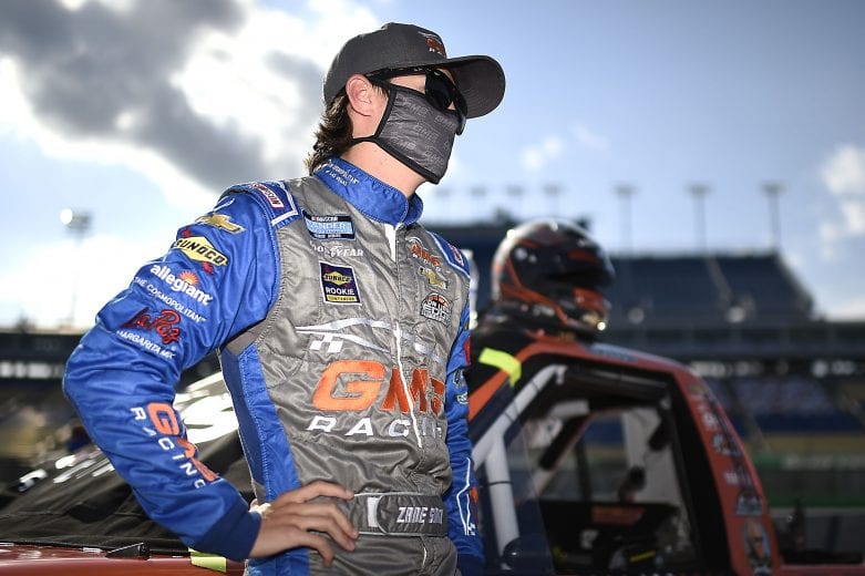 SPARTA, KENTUCKY - JULY 11: Zane Smith, driver of the #21 LaPaz Margarita Mix Chevrolet, waits on the grid prior to the NASCAR Gander RV & Outdoors Truck Series Buckle Up In Your Truck 225 at Kentucky Speedway on July 11, 2020 in Sparta, Kentucky. (Photo by Jared C. Tilton/Getty Images) | Getty Images