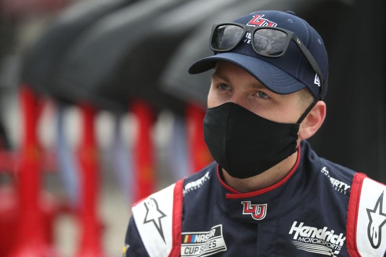 INDIANAPOLIS, INDIANA - JULY 05:  William Byron, driver of the #24 Liberty University Chevrolet, looks on prior to the NASCAR Cup Series Big Machine Hand Sanitizer 400 Powered by Big Machine Records at Indianapolis Motor Speedway on July 05, 2020 in Indianapolis, Indiana. (Photo by Chris Graythen/Getty Images) | Getty Images