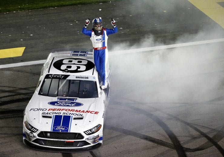 LAS VEGAS, NEVADA - FEBRUARY 22: Chase Briscoe, driver of the #98 Ford Performance Racing School Ford, celebrates his victory during the NASCAR Xfinity Series Boyd Gaming 300 at Las Vegas Motor Speedway on February 23, 2020 in Las Vegas, Nevada. (Photo by Jonathan Ferrey/Getty Images) | Getty Images