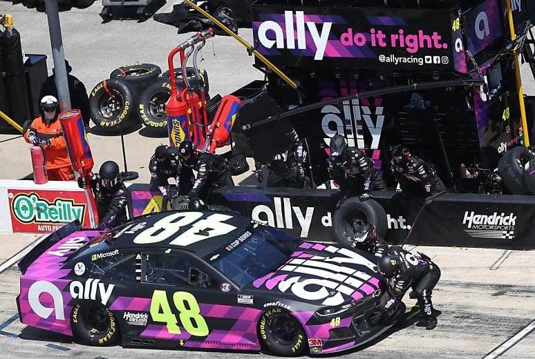 FORT WORTH, TEXAS - JULY 19: Jimmie Johnson, driver of the #48 Ally Chevrolet, pits during the NASCAR Cup Series O'Reilly Auto Parts 500 at Texas Motor Speedway on July 19, 2020 in Fort Worth, Texas. (Photo by Tom Pennington/Getty Images) | Getty Images