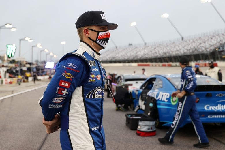 DARLINGTON, SOUTH CAROLINA - MAY 20: John H. Nemechek, driver of the #38 SCAG Ford, stands on the grid prior to the NASCAR Cup Series Toyota 500 at Darlington Raceway on May 20, 2020 in Darlington, South Carolina. (Photo by Chris Graythen/Getty Images) | Getty Images