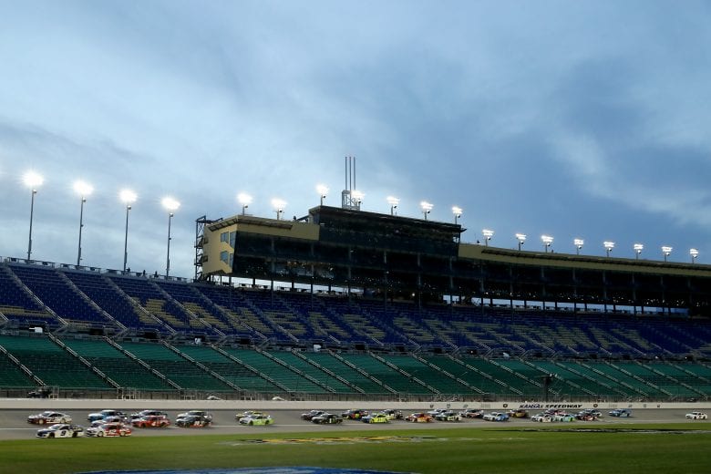 KANSAS CITY, KANSAS - JULY 23: Chase Elliott, driver of the #9 NAPA Auto Parts Chevrolet, and Brad Keselowski, driver of the #2 Wabash Ford, lead the restart during the NASCAR Cup Series Super Start Batteries 400 Presented by O'Reilly Auto Parts at Kansas Speedway on July 23, 2020 in Kansas City, Kansas. (Photo by Jamie Squire/Getty Images) | Getty Images