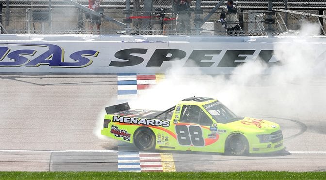 Featured Image for Matt Crafton holds off Eckes to break winless streak at Kansas Speedway