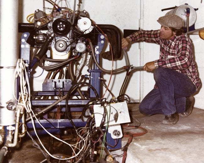 UNKNOWN: Engine builder Maurice Petty prepares an engine to be run on the dynamometer at the Petty Enterprises shops in Randleman, North Carolina. (Photo by ISC Images & Archives via Getty Images)