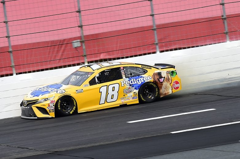 LOUDON, NEW HAMPSHIRE - AUGUST 02: Kyle Busch, driver of the #18 Pedigree Toyota, spins during the NASCAR Cup Series Foxwoods Resort Casino 301 at New Hampshire Motor Speedway on August 02, 2020 in Loudon, New Hampshire. (Photo by Jared C. Tilton/Getty Images) | Getty Images
