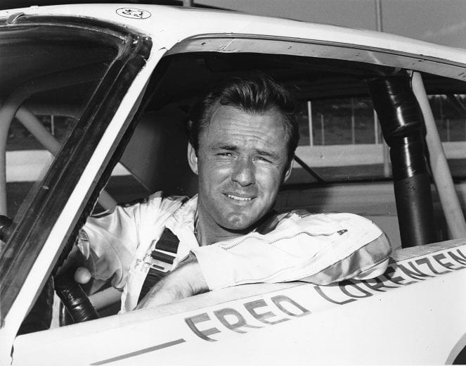 UNKNOWN — 1960s: Elmhurst, IL, driver Fred Lorenzen first got a taste of NASCAR Cup racing in 1956, but abandoned his effort to run on the United States Auto Club’s stock car circuit where he became champion in both 1958 and 1959. Lorenzen returned to NASCAR Cup racing in 1960 with limited success, but got his big break when he was hired to drive for Holman-Moody in 1961. Between 1961 and 1967, Lorenzen and the Holman-Moody team won 26 times, nearly one-fourth of the races they entered. (Photo by ISC Images & Archives via Getty Images)
