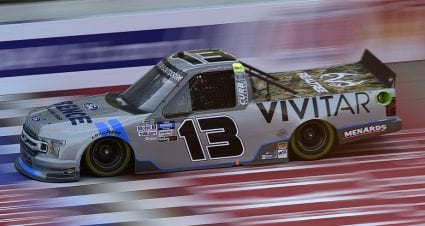 BROOKLYN, MICHIGAN - AUGUST 07: Johnny Sauter, driver of the #13 Vivitar/Bence Motor Sales Ford, drives during the NASCAR Gander RV & Outdoors Truck Series Henry Ford Health System 200 at Michigan International Speedway on August 07, 2020 in Brooklyn, Michigan. (Photo by Jared C. Tilton/Getty Images) | Getty Images
