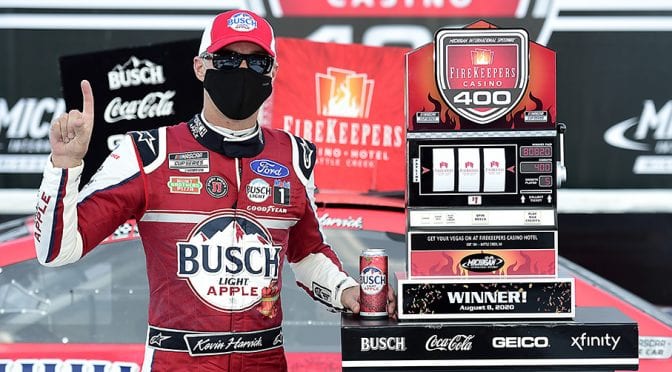 Featured image for Kevin Harvick bypasses Kyle Busch, takes opener in Michigan doubleheader