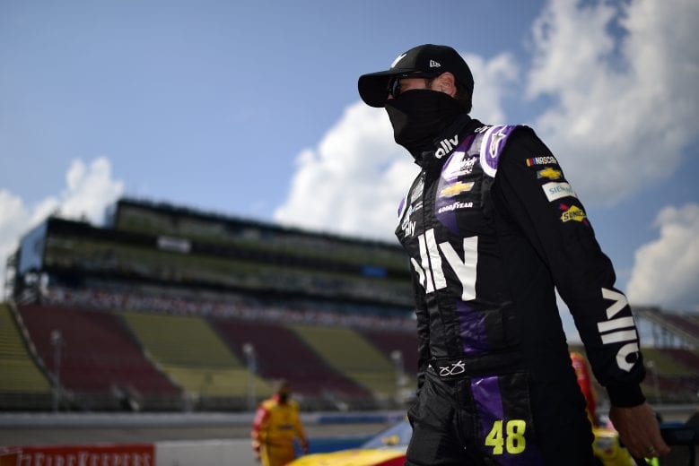 BROOKLYN, MICHIGAN - AUGUST 09: Jimmie Johnson, driver of the #48 Ally Fueling Futures Chevrolet, walks the grid prior to the NASCAR Cup Series Consumers Energy 400 at Michigan International Speedway on August 09, 2020 in Brooklyn, Michigan. (Photo by Jared C. Tilton/Getty Images) | Getty Images