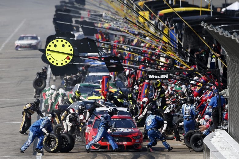 BROOKLYN, MICHIGAN - AUGUST 09: Kevin Harvick, driver of the #4 Busch Light Apple Ford, pits during the NASCAR Cup Series Consumers Energy 400 at Michigan International Speedway on August 09, 2020 in Brooklyn, Michigan. (Photo by Brian Lawdermilk/Getty Images) | Getty Images