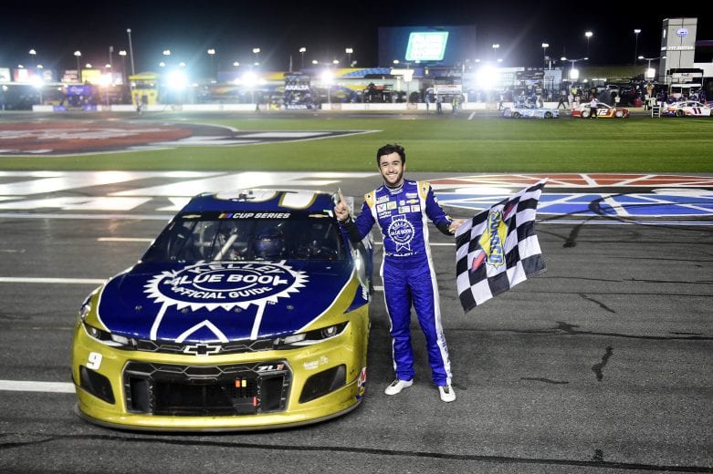 CONCORD, NORTH CAROLINA - MAY 28: Chase Elliott, driver of the #9 Kelley Blue Book Chevrolet, celebrates after winning the NASCAR Cup Series Alsco Uniforms 500 at Charlotte Motor Speedway on May 28, 2020 in Concord, North Carolina. (Photo by Jared C. Tilton/Getty Images) | Getty Images
