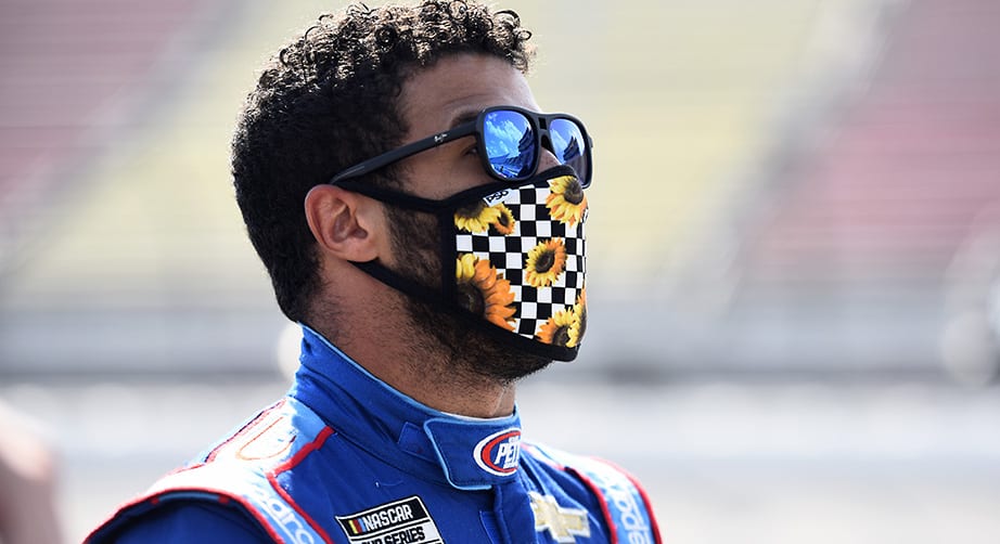 BROOKLYN, MICHIGAN - AUGUST 09: Bubba Wallace, driver of the #43 Victory Junction Chevrolet, waits on the grid prior to the NASCAR Cup Series Consumers Energy 400 at Michigan International Speedway on August 09, 2020 in Brooklyn, Michigan. (Photo by Jared C. Tilton/Getty Images) | Getty Images