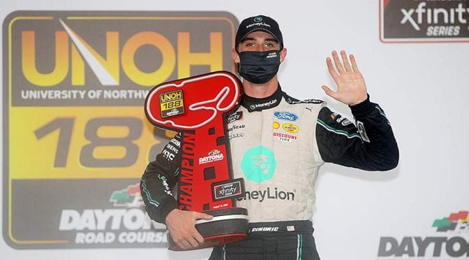 Featured Image for Austin Cindric pours it on, secures Xfinity victory at Daytona Road Course