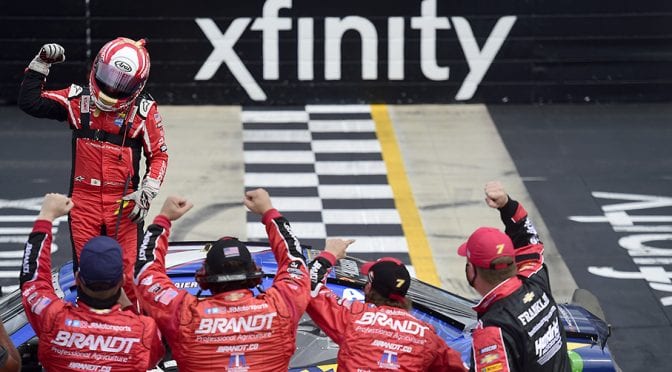 Featured image for Justin Allgaier wins first race of 2020, dominates first Dover doubleheader race